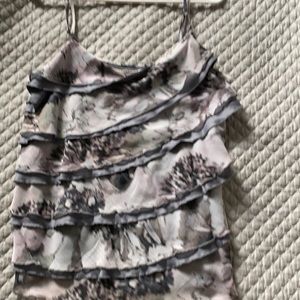 Gray print ruffled front tank top